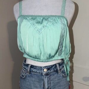 Urban Outfitters Mint Green Lace-Trim Cropped Tank